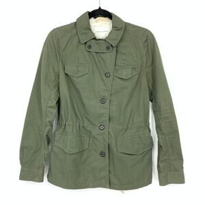 Banana Republic Cotton Field Jacket Womens Size 6 Green Cotton Blend Cinch Waist